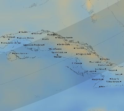 Map of the average cloud coverage across Cuba for the solar eclipse of 02/23/2240