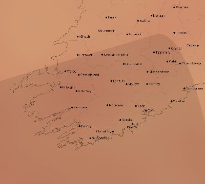 Map of the average cloud coverage across Ireland for the solar eclipse of 02/23/2240