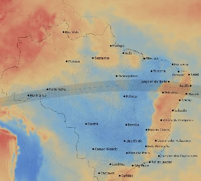 Map of the average cloud coverage across Brazil for the solar eclipse of 08/18/2240