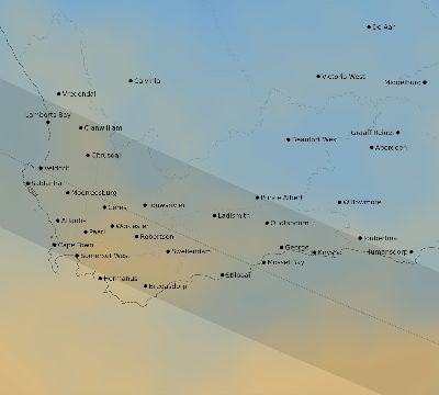 Map of the average cloud coverage across South Africa for the solar eclipse of 08/18/2240