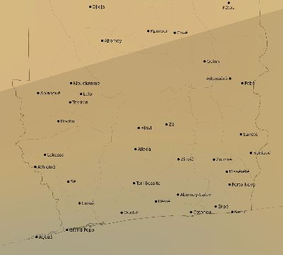 Map of the average cloud coverage across Benin for the solar eclipse of 02/11/2241