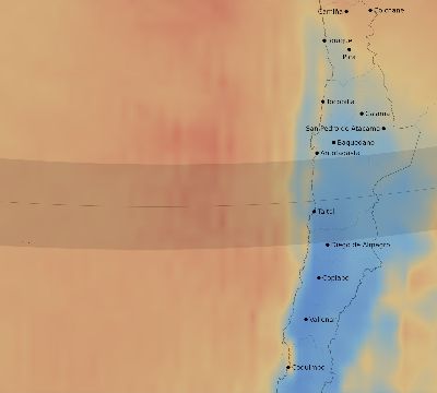 Map of the average cloud coverage across Chile for the solar eclipse of 02/11/2241