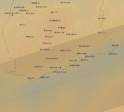 Map of the average cloud coverage across Ghana for the solar eclipse of 02/11/2241