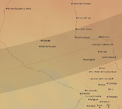 Map of the average cloud coverage across Paraguay for the solar eclipse of 02/11/2241