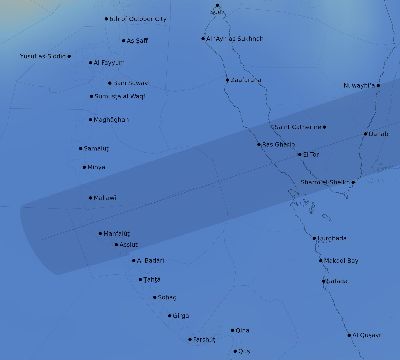 Map of the average cloud coverage across Egypt for the solar eclipse of 08/08/2241