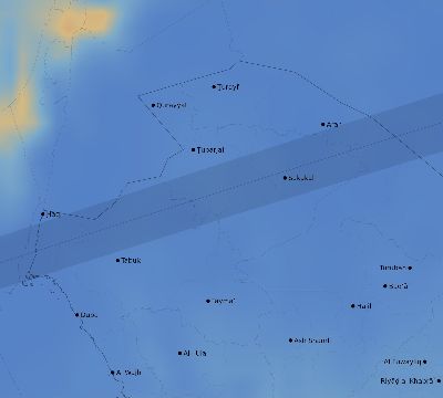 Map of the average cloud coverage across Saudi Arabia for the solar eclipse of 08/08/2241