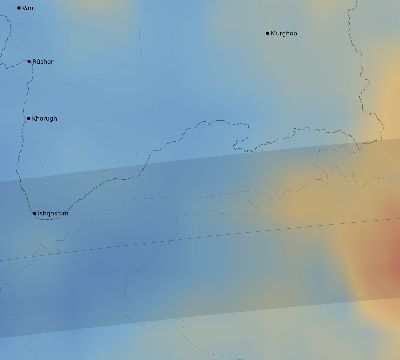 Map of the average cloud coverage across Tajikistan for the solar eclipse of 08/08/2241