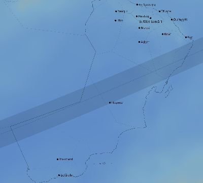 Map of the average cloud coverage across Oman for the solar eclipse of 12/12/2243