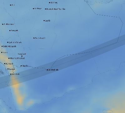 Map of the average cloud coverage across Saudi Arabia for the solar eclipse of 12/12/2243