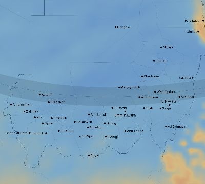 Map of the average cloud coverage across Sudan for the solar eclipse of 12/12/2243