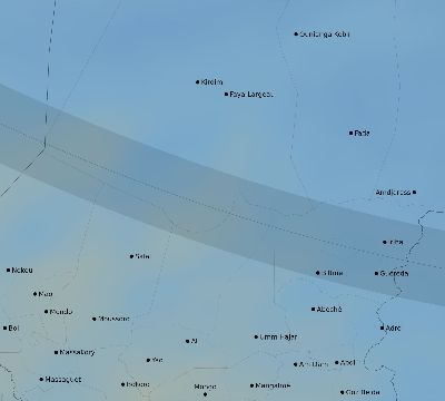 Map of the average cloud coverage across Chad for the solar eclipse of 12/12/2243