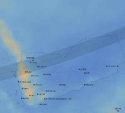 Map of the average cloud coverage across Yemen for the solar eclipse of 12/12/2243