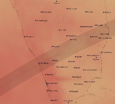 Map of the average cloud coverage across India for the solar eclipse of 06/06/2244