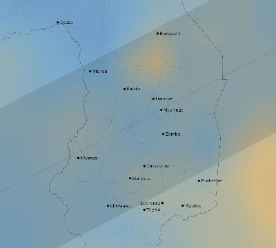 Map of the average cloud coverage across Malawi for the solar eclipse of 06/06/2244