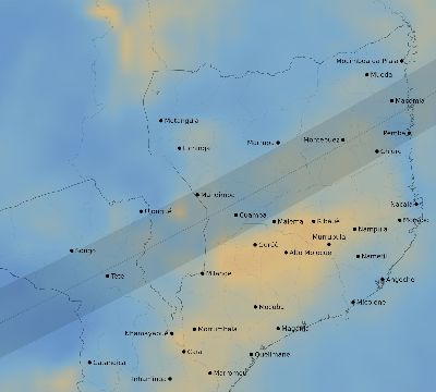 Map of the average cloud coverage across Mozambique for the solar eclipse of 06/06/2244