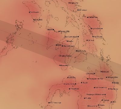 Map of the average cloud coverage across Philippines for the solar eclipse of 06/06/2244