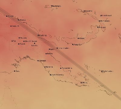 Map of the average cloud coverage across Papua New Guinea for the solar eclipse of 12/01/2244