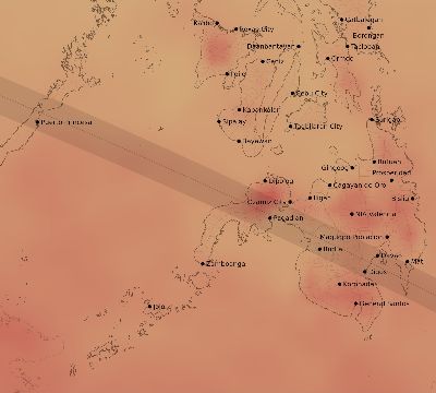 Map of the average cloud coverage across Philippines for the solar eclipse of 12/01/2244