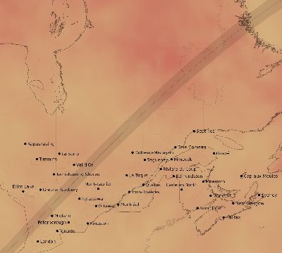 Map of the average cloud coverage across Canada for the solar eclipse of 05/26/2245