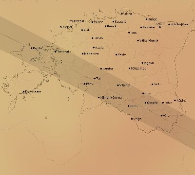 Map of the average cloud coverage across Estonia for the solar eclipse of 05/26/2245