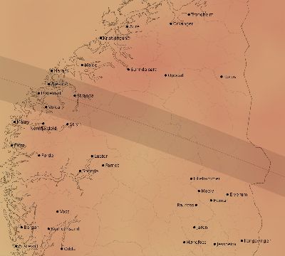 Map of the average cloud coverage across Norway for the solar eclipse of 05/26/2245