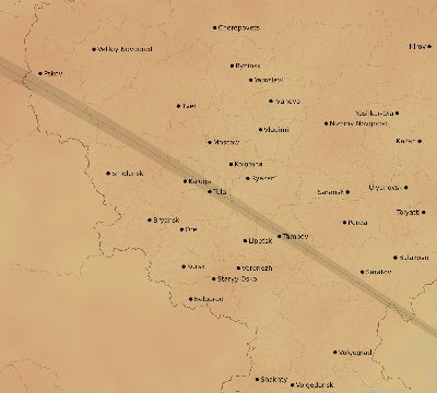 Map of the average cloud coverage across Russia for the solar eclipse of 05/26/2245