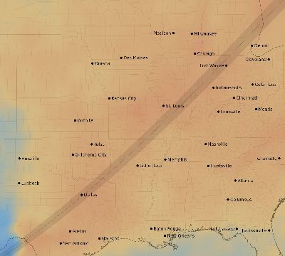 Map of the average cloud coverage across United States for the solar eclipse of 05/26/2245