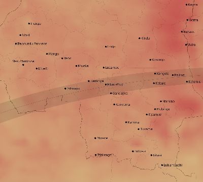 Map of the average cloud coverage across DR Congo for the solar eclipse of 04/06/2247
