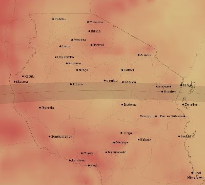 Map of the average cloud coverage across Tanzania for the solar eclipse of 04/06/2247