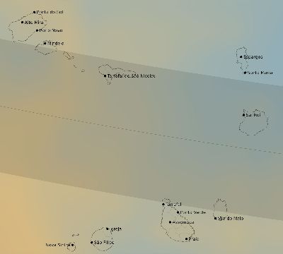 Map of the average cloud coverage across Cape Verde for the solar eclipse of 09/29/2247