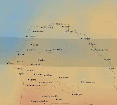 Map of the average cloud coverage across Senegal for the solar eclipse of 09/29/2247