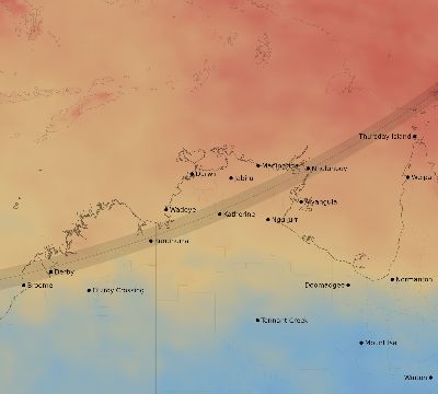 Map of the average cloud coverage across Australia for the solar eclipse of 03/26/2248