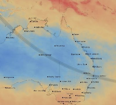 Map of the average cloud coverage across Australia for the solar eclipse of 09/18/2248