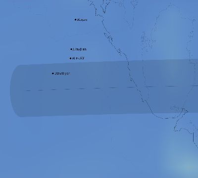 Map of the average cloud coverage across Saudi Arabia for the solar eclipse of 09/18/2248