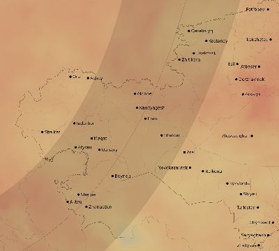 Map of the average cloud coverage across Kazakhstan for the solar eclipse of 03/15/2249