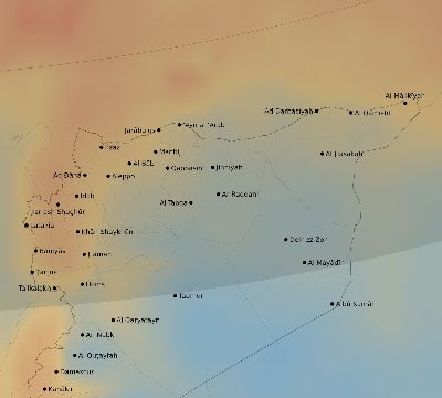 Map of the average cloud coverage across Syria for the solar eclipse of 03/15/2249