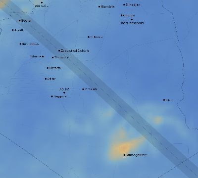 Map of the average cloud coverage across Algeria for the solar eclipse of 07/19/2251
