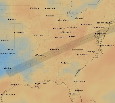 Map of the average cloud coverage across United States for the solar eclipse of 07/19/2251