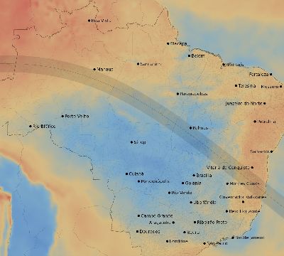 Map of the average cloud coverage across Brazil for the solar eclipse of 07/07/2252