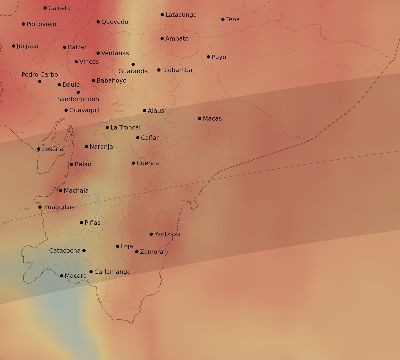 Map of the average cloud coverage across Ecuador for the solar eclipse of 07/07/2252
