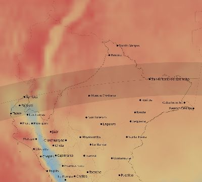 Map of the average cloud coverage across Peru for the solar eclipse of 07/07/2252