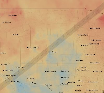 Map of the average cloud coverage across United States for the solar eclipse of 12/31/2252