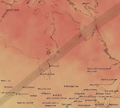 Map of the average cloud coverage across Canada for the solar eclipse of 05/17/2254