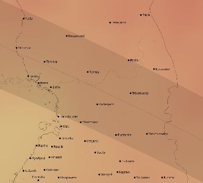 Map of the average cloud coverage across Finland for the solar eclipse of 05/17/2254