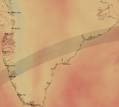Map of the average cloud coverage across Greenland for the solar eclipse of 05/17/2254
