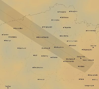 Map of the average cloud coverage across Kazakhstan for the solar eclipse of 05/17/2254
