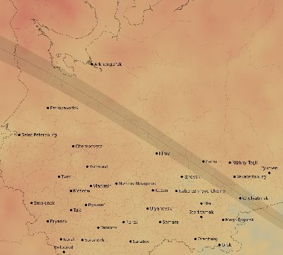 Map of the average cloud coverage across Russia for the solar eclipse of 05/17/2254