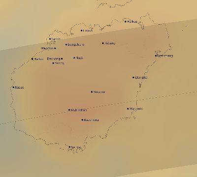 Map of the average cloud coverage across China for the solar eclipse of 05/07/2255