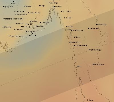 Map of the average cloud coverage across Myanmar for the solar eclipse of 05/07/2255