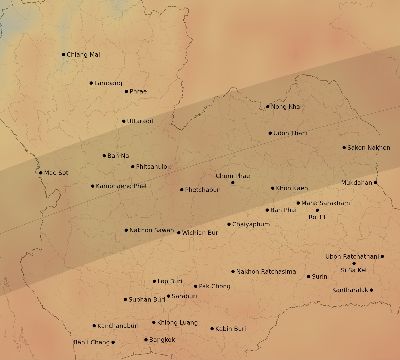 Map of the average cloud coverage across Thailand for the solar eclipse of 05/07/2255